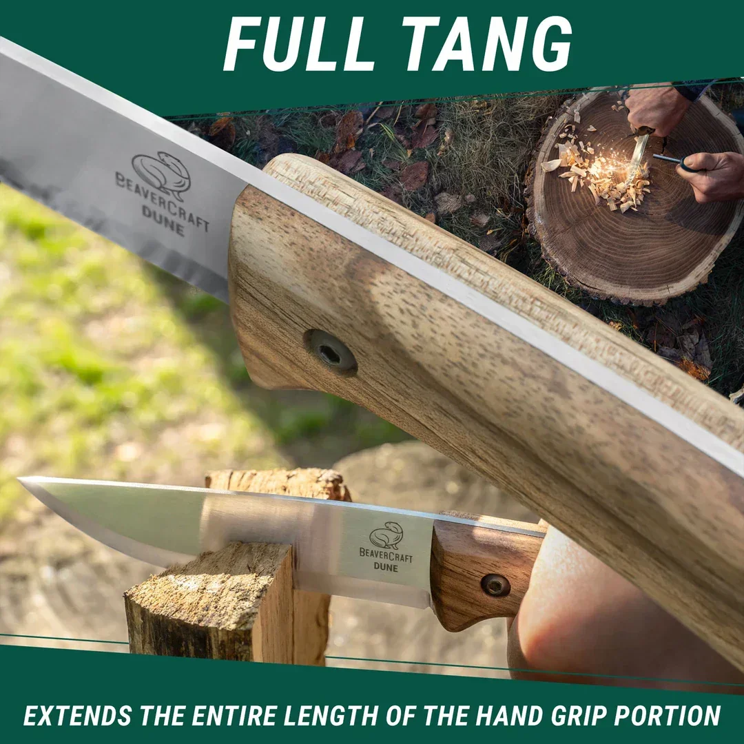 Dune Carbon Steel Bushcraft Knife Walnut Handle with Leather Sheath - Image 3