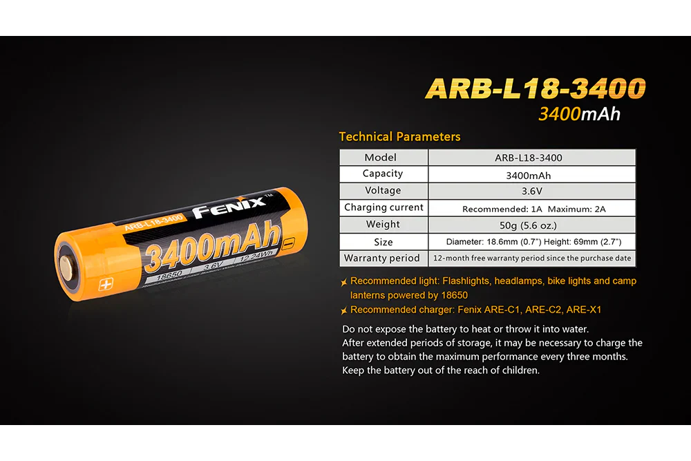 Fenix ARB-L18-3400mAh Rechargeable 18650 Battery - Image 4