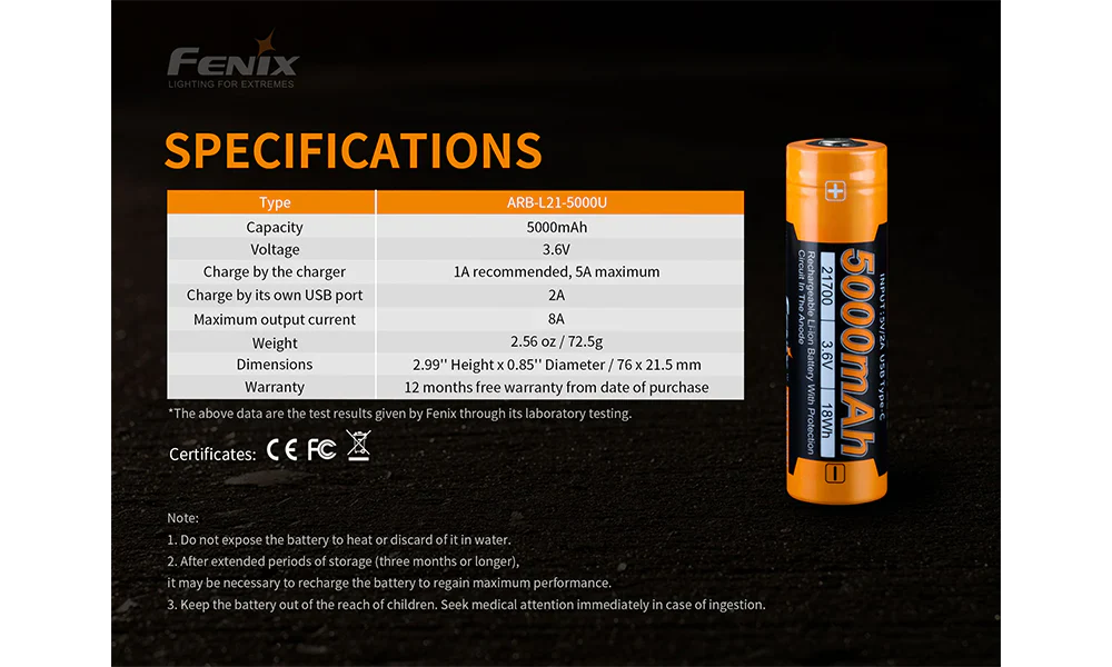 Fenix ARB-L21-5000U Rechargeable 21700 Battery - Image 5
