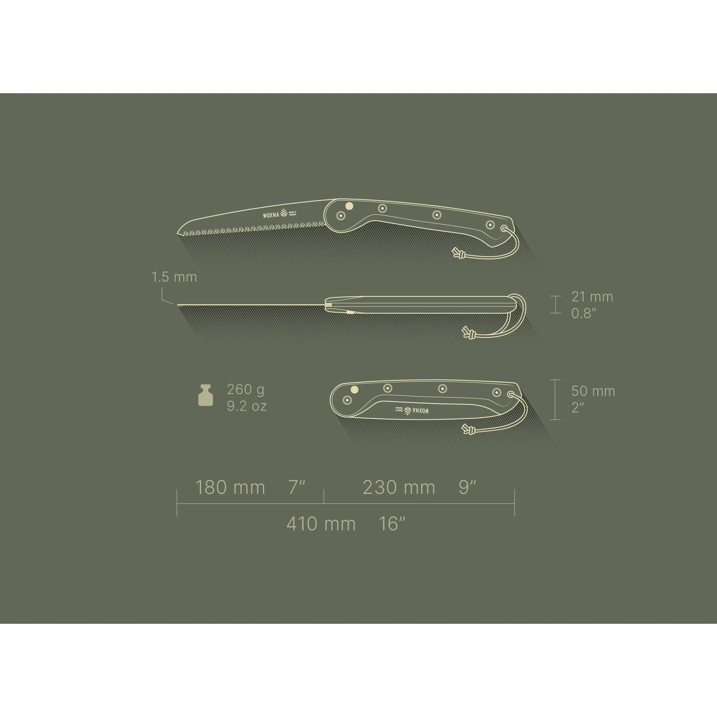 Hälsing Foldable Saw 180mm / 7 inches - Oak & High Carbon Steel - Image 5